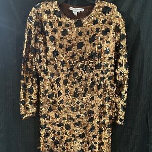 Elegant Sequin Long Sleeve Dress in Gold and Black